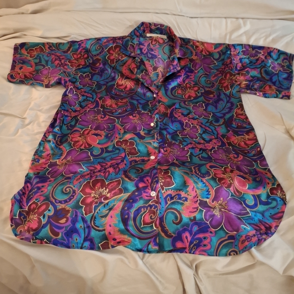Victoria Secret Women's Multicolor Paisley Silky Sleep Shirt - Picture 3 of 6